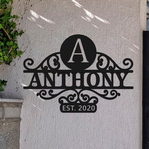 Family Name Metal Sign, Welcome Sign with Number, Personalized Metal Sign, Monogram Family Name Sign, Personalized Wedding Gift Idea