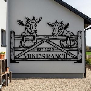 Custom Goat Ranch Metal Sign, Personalized Farm Name Outdoor Wall Art, Rustic Goat Farm Decor, Goat Fence Metal Wall Art, Gift for Homestead
