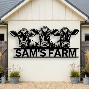 Custom Farm Name Cow Sign, Personalized Metal Barn Decor, Cattle Wall Art, Custom Cow Farm Sign, Rustic Farmhouse Gift for Homestead Ranch