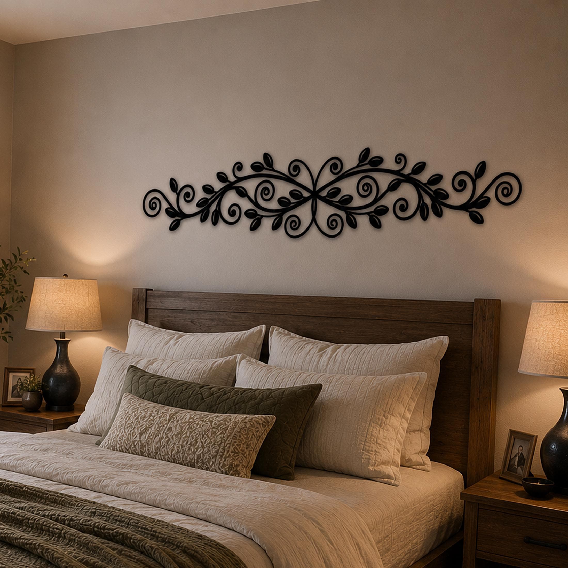 Oversized Floral Vine Wall Art, Horizontal Scroll Vine Wall Decor
