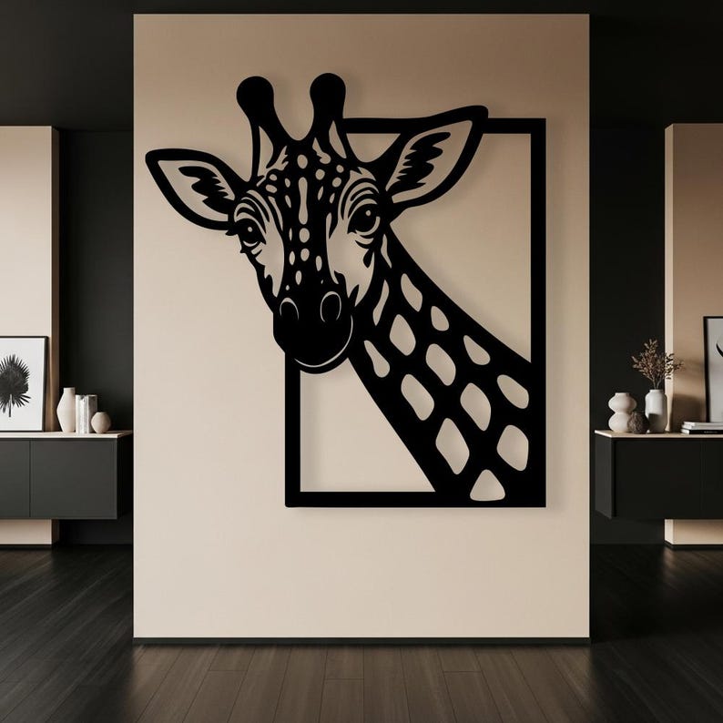 Rectangular Giraffe Oversized Giraffe Metal Wall Art, Vertical Animal Wall Decor, 3D Framed ...