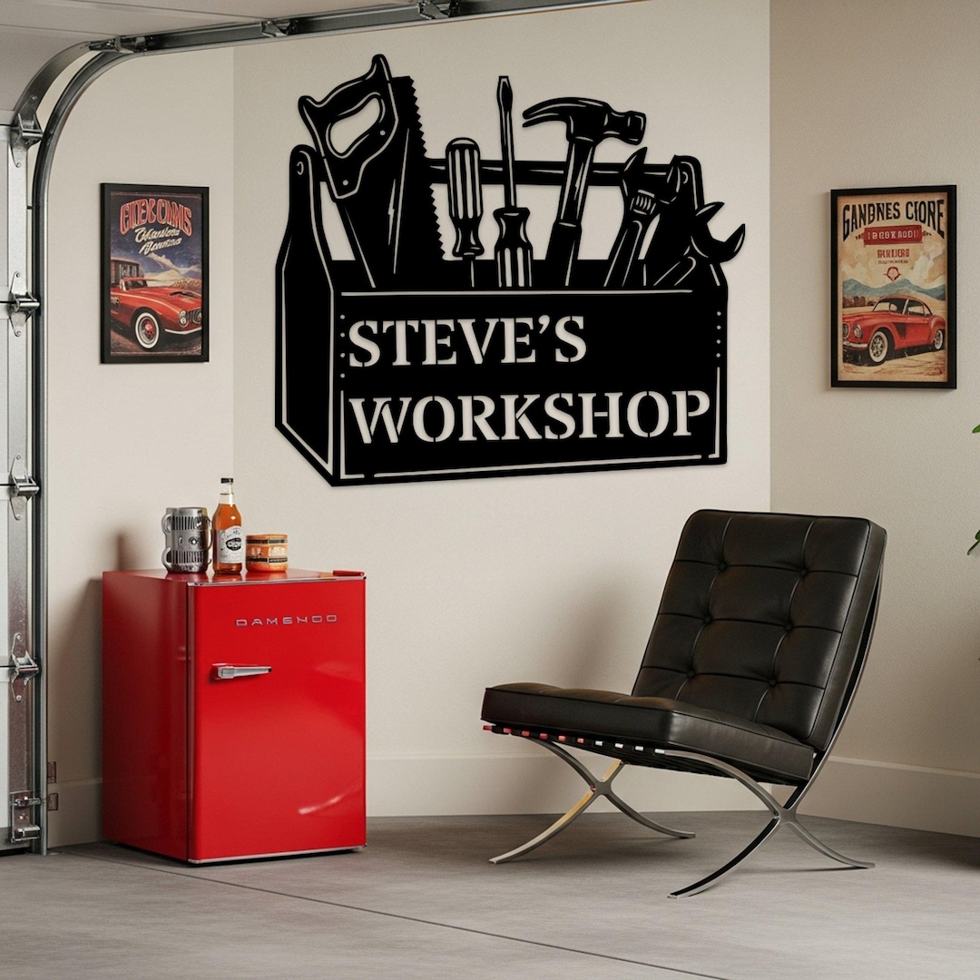 Custom Workshop Tool Box Sign, Personalized Garage Wall Art, Oversized ...