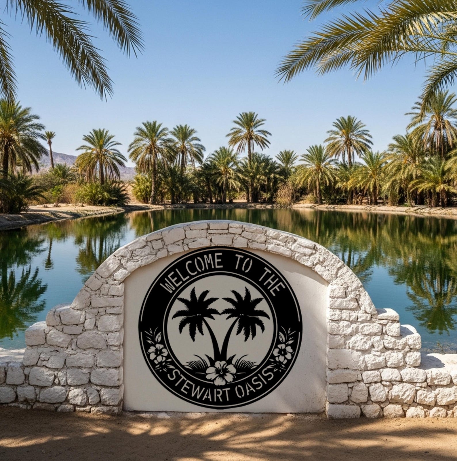 Custom Tropical Oasis Welcome Sign, Personalized Palm Tree Metal Wall ...