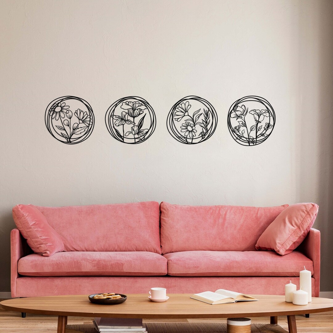 Metal Flower Wall Art, Modern Living Room Wall Decor, Staircase Wall