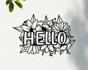 Hello Metal Sign with Flower, Bohemian Front Door Decoration, Entryway and Porch Wall Art, Welcome Sign, Office and Home Decor Gift