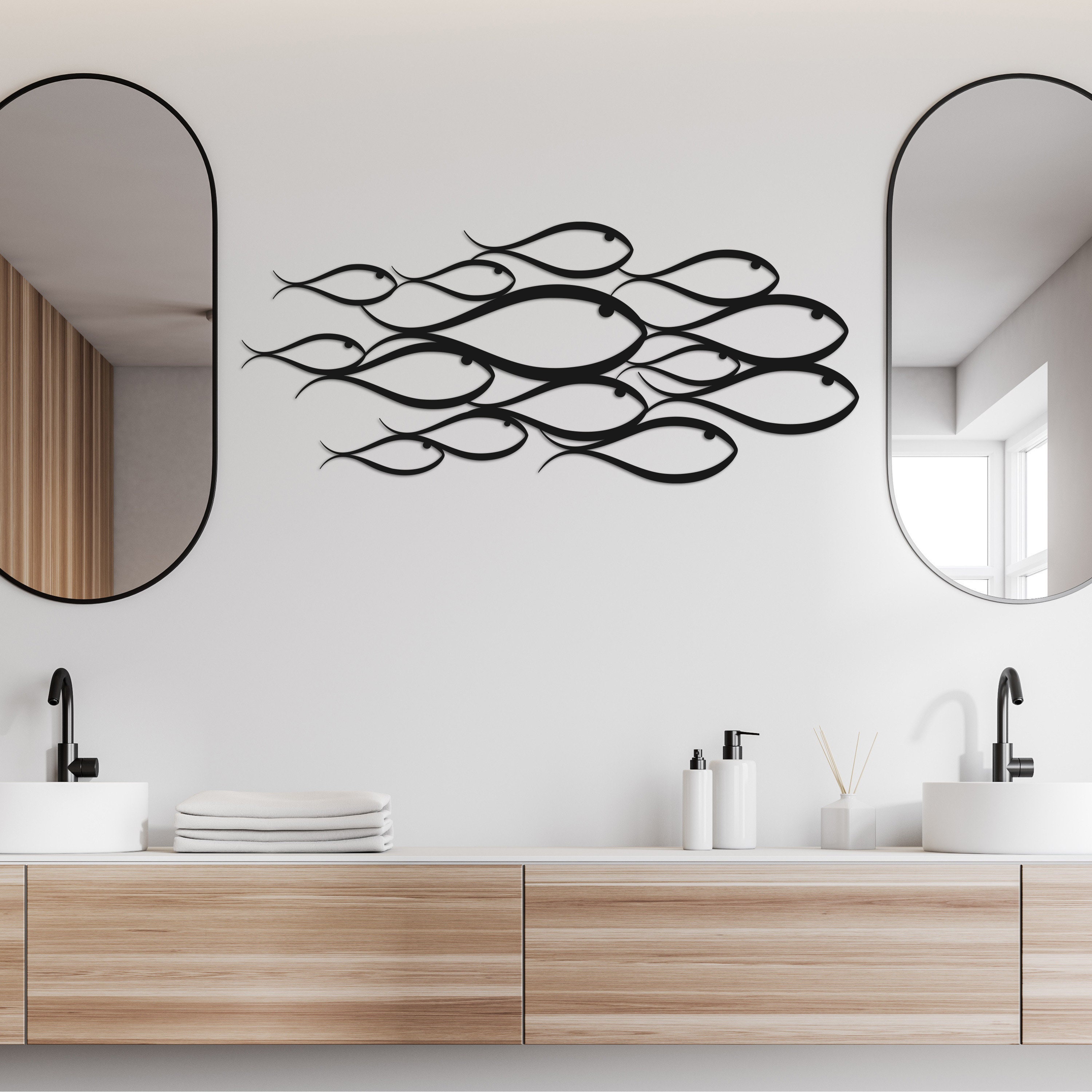 Nautical School of Fish Metal Wall Art, Stylish Bathroom and Outdoor