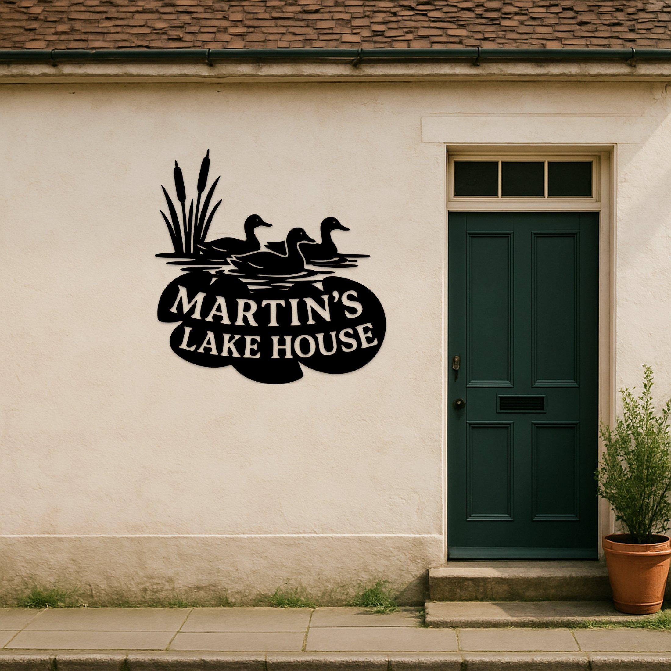 Custom Lake House Metal Sign, Personalized Ducks on Water Wall Art ...