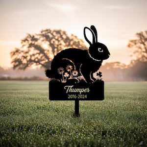 Kaninchen-Gedenk-Gartenpfahl, personalisierte Metallhäschen-Grabmarker für Yard-Rasenpflanzer, kundenspezifisches Haustier-Tributzeichen, Geschenk für Kaninchenverlust