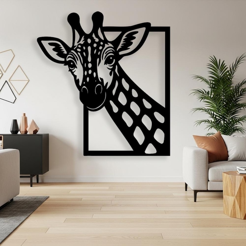 Rectangle Giraffe Oversized Giraffe Metal Wall Art, Vertical Animal Wall Decor, 3D Framed ...
