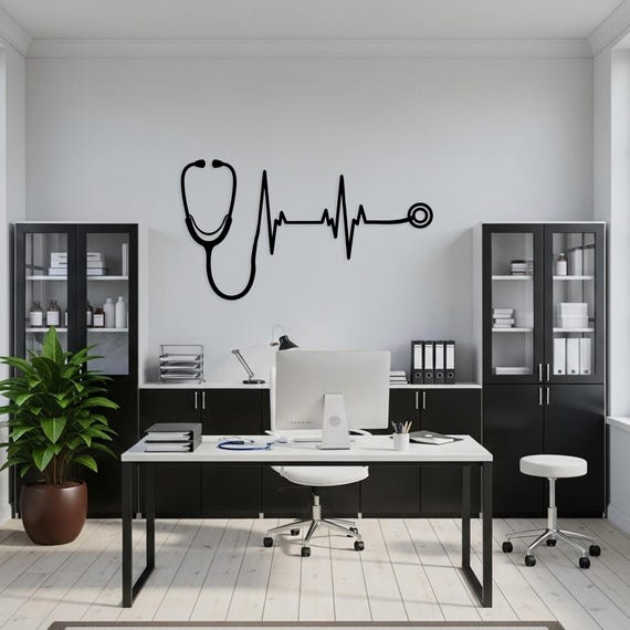 Heartbeat Stethoscope Metal Wall Art, Nurse Doctor Office Wall Decor, Medical Heartbeat Sign, Hospital Wall Art, Gift for Healthcare Worker