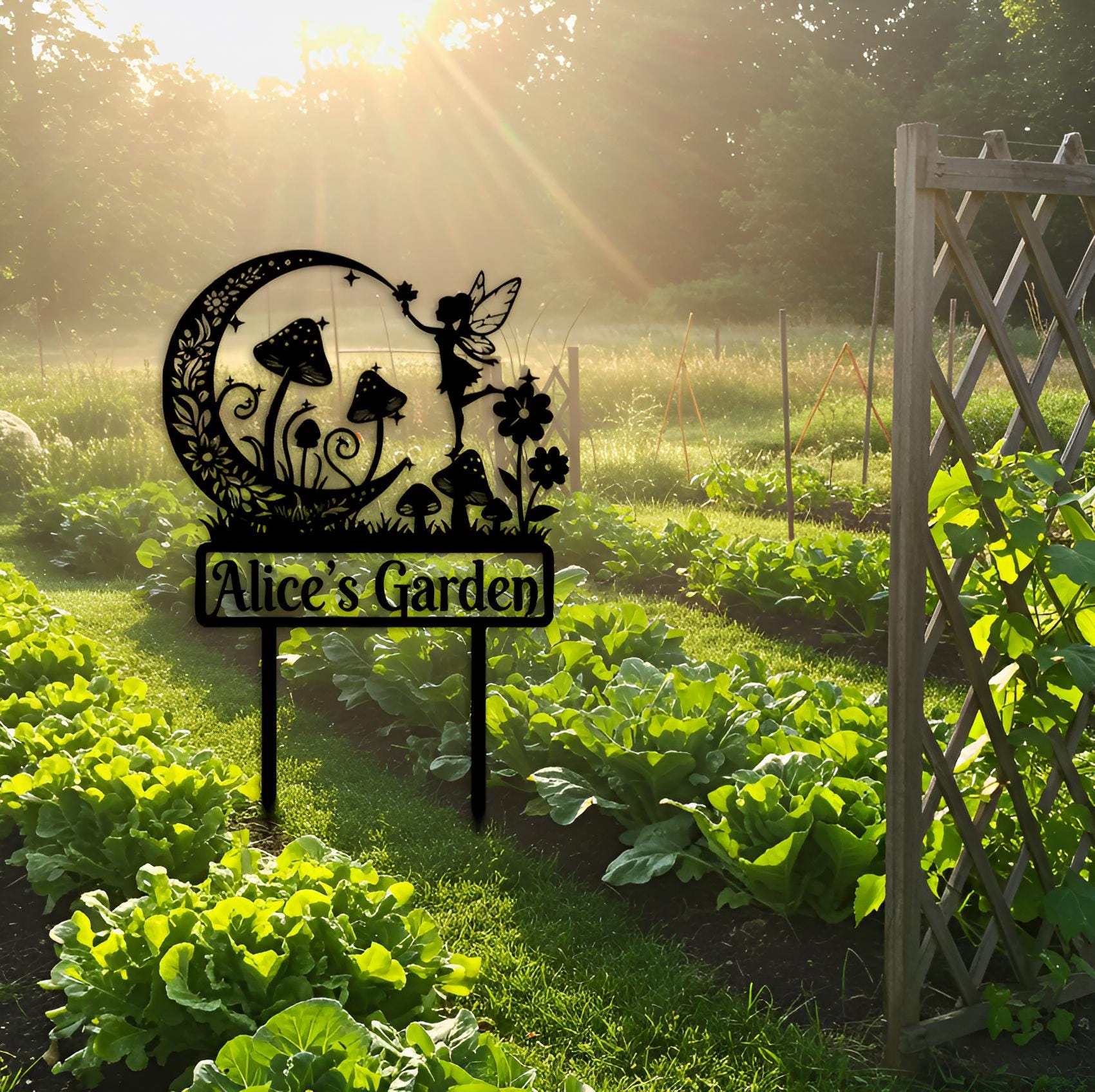 Fairy Garden Metal Stake, Personalized Moon Flower Yard Sign for Garden, Custom Name Plaque, Whimsical Outdoor Garden Gift for Gardeners