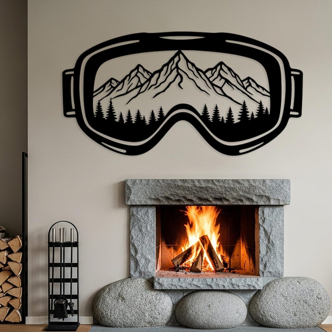 Mountain Ski Goggle Metal Decor, Winter Landscape Wall Art, Horizontal ...