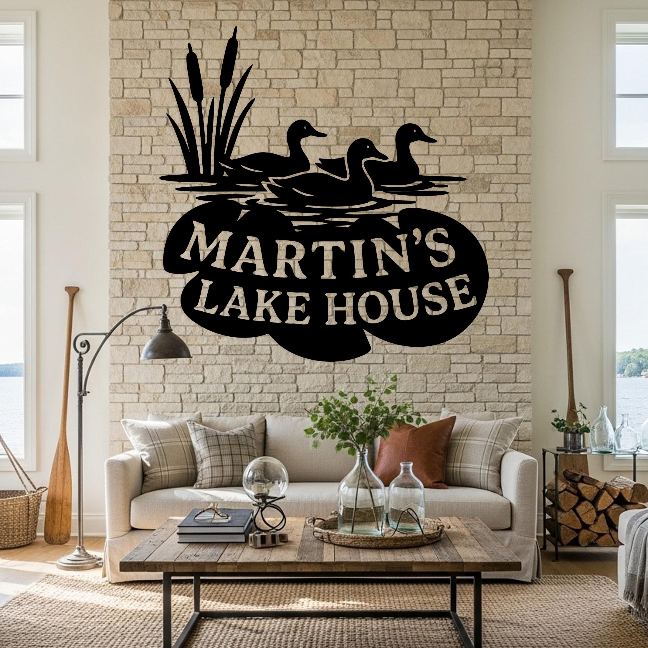 Custom Lake House Metal Sign, Personalized Ducks on Water Wall Art ...