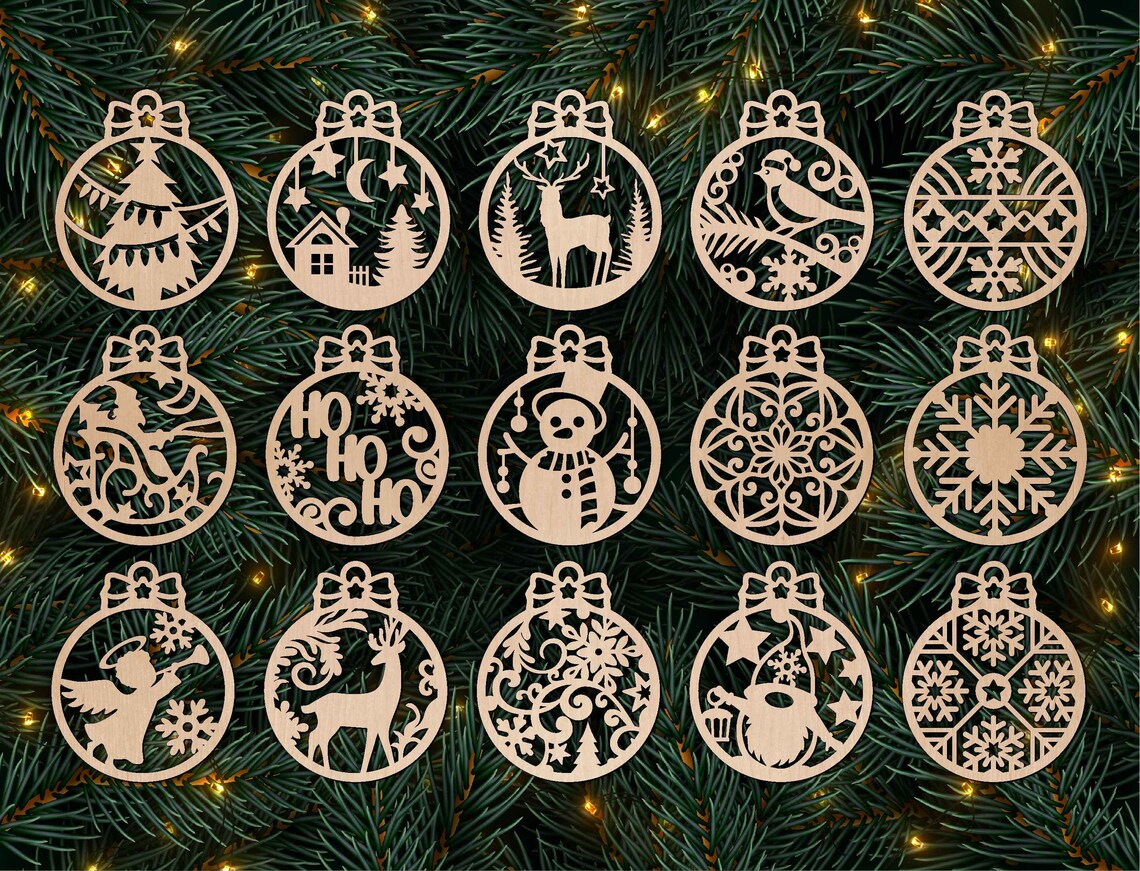 Christmas Ball Ornaments Svg Laser Cut File Christmas Etsy