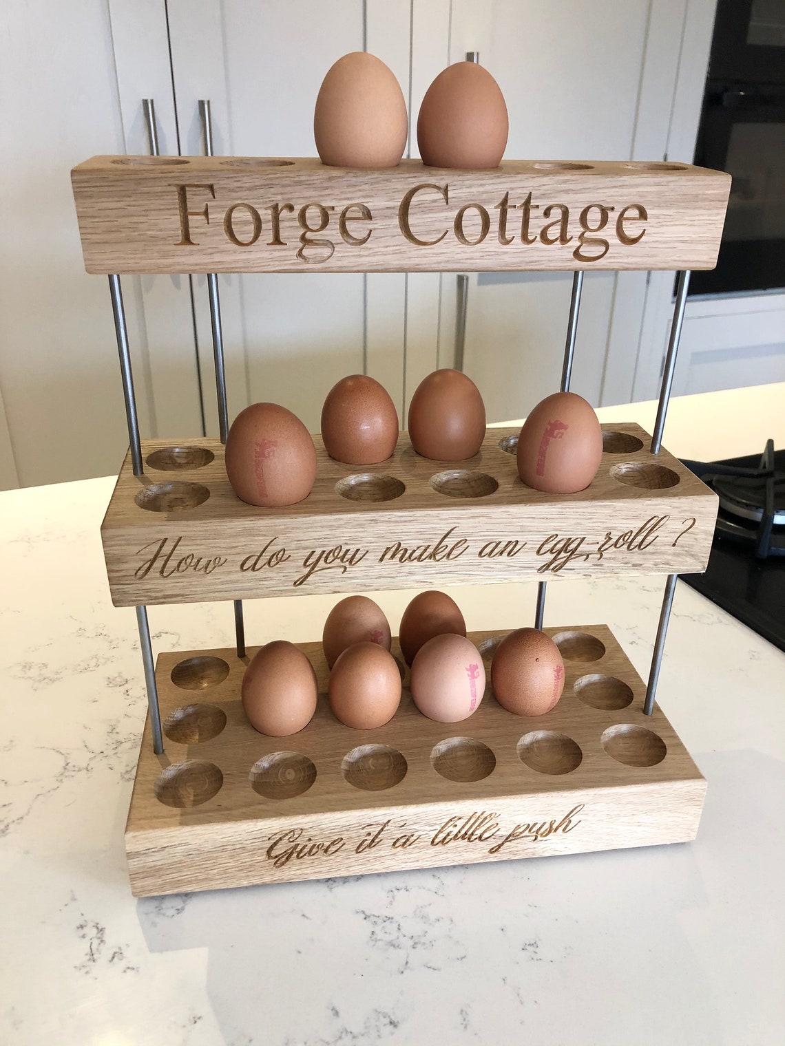Egg holder three tier solid oak personalised Easter gift Etsy