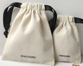 Set of 10 Luxury  Drill Cotton thick Cotton Custom Canvas Natural cotton bags with Black colored ribbon Dust Cover Storage Bags Purified 100
