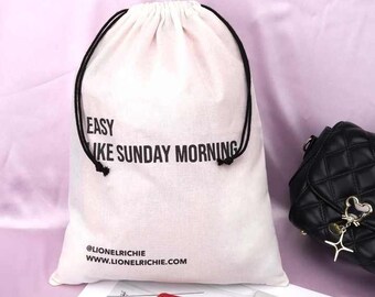 Personalised Custom 100% Cotton Drawstring Gift Bag Wedding Birthday Keepsake all Occasions add Name or Any Text of you choice