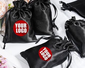 Invisible Logo Black satin hair extension packaging bag/Drawstring black satin dust hair pouch