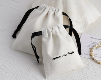 Personalised Custom 100% Cotton Drawstring Gift Bag Wedding Birthday Keepsake all Occasions add Name or Any Text of you choice