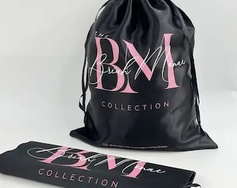 Custom size logo satin wig drawstring bag large pouch hair bundle bags for silk hair package bags hair bundles