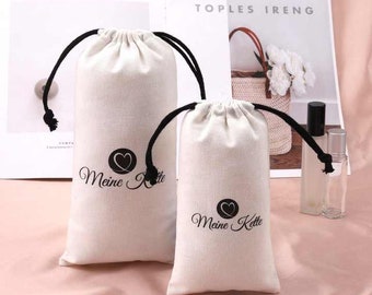 Personalised Custom 100% Cotton Drawstring Gift Bag Wedding Birthday Keepsake all Occasions add Name or Any Text of you choice