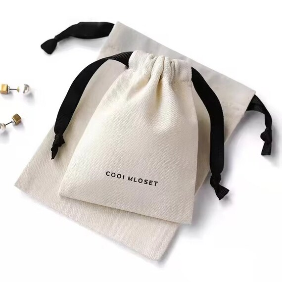 Eco Friendly Organic Black Cotton Muslin Fabric Drawstring Bag With Logo Black Bags Gold Ribbon Logo Print Etsy UK