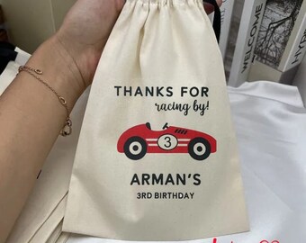 Race Car Birthday Bag - Kids Birthday Favors -Customized Goodie Bag -Custom Name -Children's Name Bag -Kids Party Favor - Two Fast Birthday