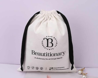 Personalised Custom 100% Cotton Drawstring Gift Bag Wedding Birthday Keepsake all Occasions add Name or Any Text of you choice