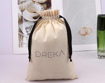 Personalised Custom 100% Cotton Drawstring Gift Bag Wedding Birthday Keepsake all Occasions add Name or Any Text of you choice