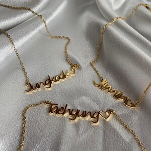 PRE-ORDER BTS Signature Name Necklace, 18K Gold Name Necklace with Chain, Custom Name Jewelry Handmade, Personalized Gift for Her, Army Gift