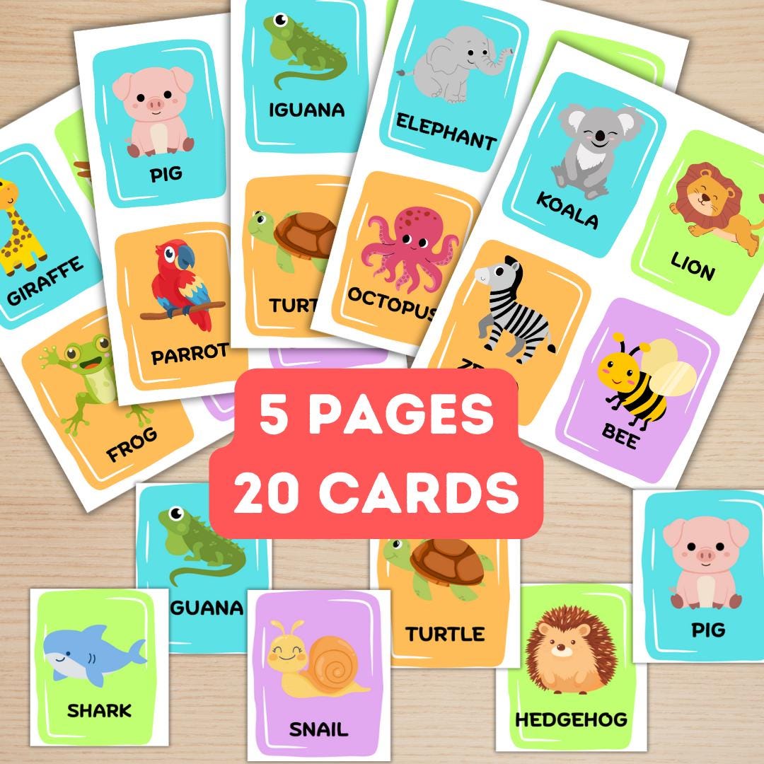 Kids Colorful Animal Cards - Classroom Printable - Memory Matching Game ...