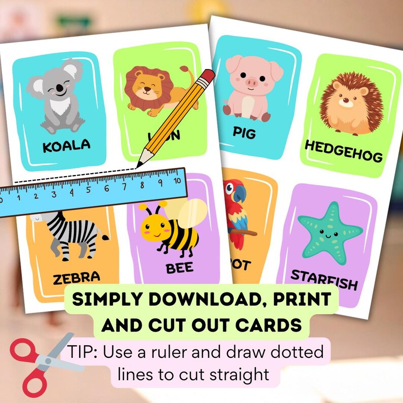Kids Colorful Animal Cards - Classroom Printable - Memory Matching Game ...