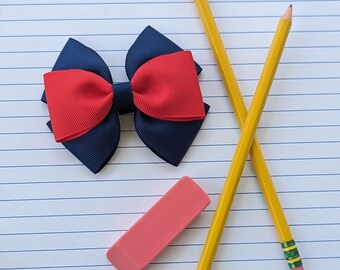 Blue and Red School Bow, School Uniform Bow, Navy Blue and Red Hair Bow, School Hair Bow, Back to School Hair Bows