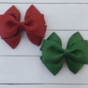 Scarlet Red or Forest Green Bow, Holiday Bow, Back to School Bow, First day of School, Red Glitter Hair Bow, Green Glitter Hair Bow