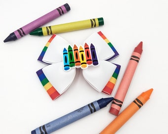 Crayon Bow, Back to School Hair Bow, Colorful School Hair Bow, School Supplies Hair Clip, School Girl Hair Bow, School bow for girls