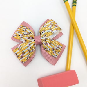 Pink Pencil Bow, Back to School Hair Bow, School Hair Bow, School Supplies Hair Clip, School Girl Hair Bow, School bow for girls