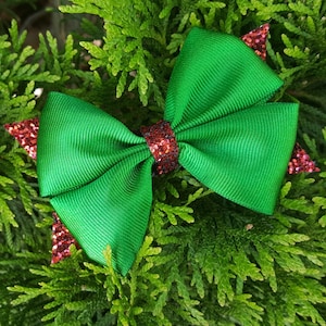 Green and Red Christmas Hair Bow - Ready to Ship