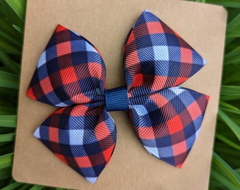 4th of July Plaid Hair Bow, Patriotic Bow, Red White and Blue Hair Bow, Fourth of July Bow
