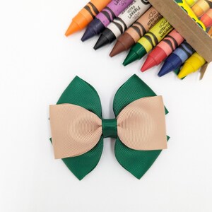 Green and Tan School Bow, School Uniform Bow, Forest Green and Beige Hair Bow, School Hair Bow, Back to School Hair Bows, Two Tones Hair Bow