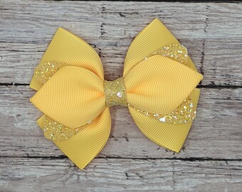 Yellow Glitter Hair Bow, Yellow Hair Clip, Yellow Hair Bow
