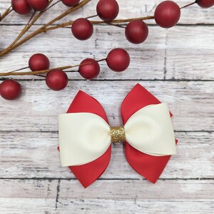 Ivory and Red Bow, Red Ivory and Gold Hair Bow, Holiday Hair Bow, Christmas Bow for Girls, Christmas Hair Bow