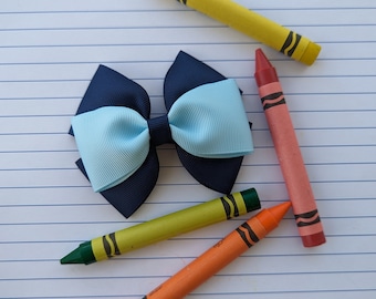 Blue School Bow, School Uniform Bow, Navy Blue and Light Blue Hair Bow, School Hair Bow, Back to School Hair Bows
