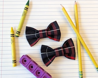 School Uniform Bows, Navy Blue, Red, and White Plaid Uniform, School Hair Bow Sets, Set of 2, Pigtail Bows, Back to School Hair Bows