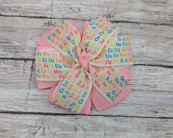 Alphabet Bow, Back to School Hair Bow, School Hair Bow, School Girl Hair Bow, School bow for girls, Kindergarten Bow, ABC Bow