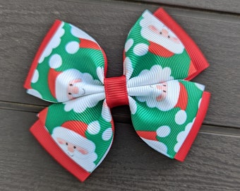 Santa Hair Bow, Santa Bow, Green and Red Bow - Ready to Ship, Christmas Hair Bow