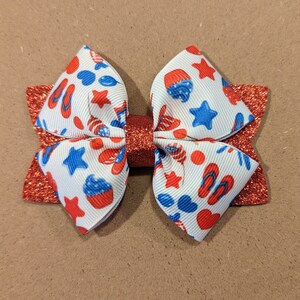 4th of July Hair Bow, Summer Hair Bow, Red Glitter Hair Bow