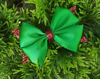 Green and Red Christmas Hair Bow - Ready to Ship