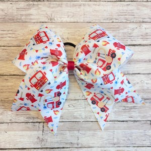 Fire Truck Hair Bow, Firefighter Bow, Hero Red Truck Hair Bow, Birthday Cheer Bow