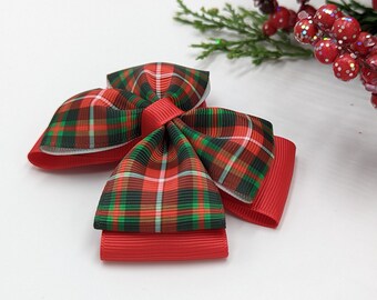 Christmas Red and Green Plaid Hair Bow, Plaid Holiday Bow, Red and Green Plaid Bow