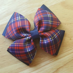 Red and Navy Blue Plaid Hair Bow, School Uniform Plaid Bow, Back to School Uniform, School bows for Girls
